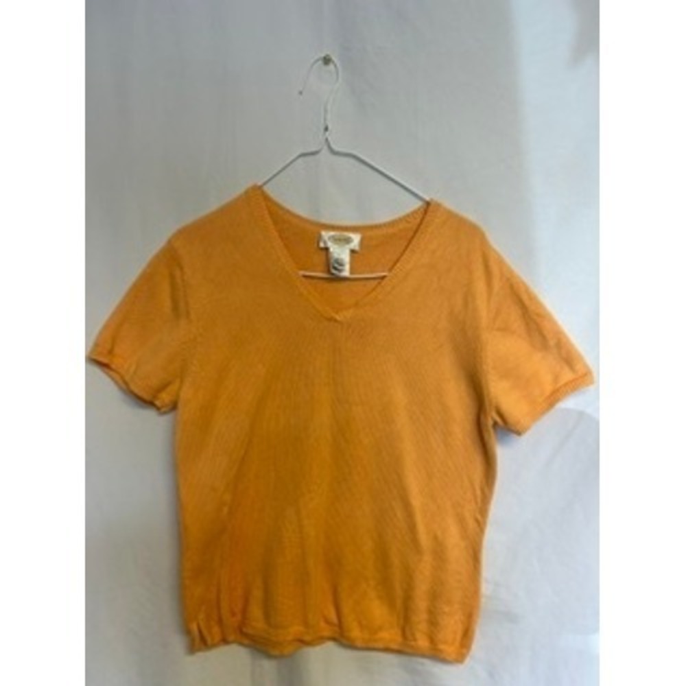 Talbots Orange V-Neck Short Sleeve Sweater Cotton Rayon Knit Top Womens Large